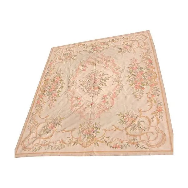 Mid 19th Century Large Antique French Aubusson Floral Tapestry, 96” X 115”, Louis XV Style Rose Bouquet Design For Sale - Image 5 of 5
