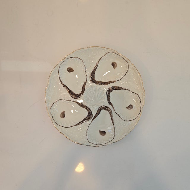 Late 19th Century Antique 1880s German Porcelain 5-Well Oyster Plate With Shell Motif For Sale - Image 5 of 12