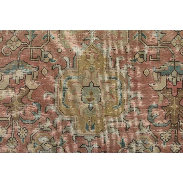 Tabriz Rug 9’8” X 12’8” Pink Wool Vintage Distressed Hand-Knotted Carpet For Sale - Image 9 of 15
