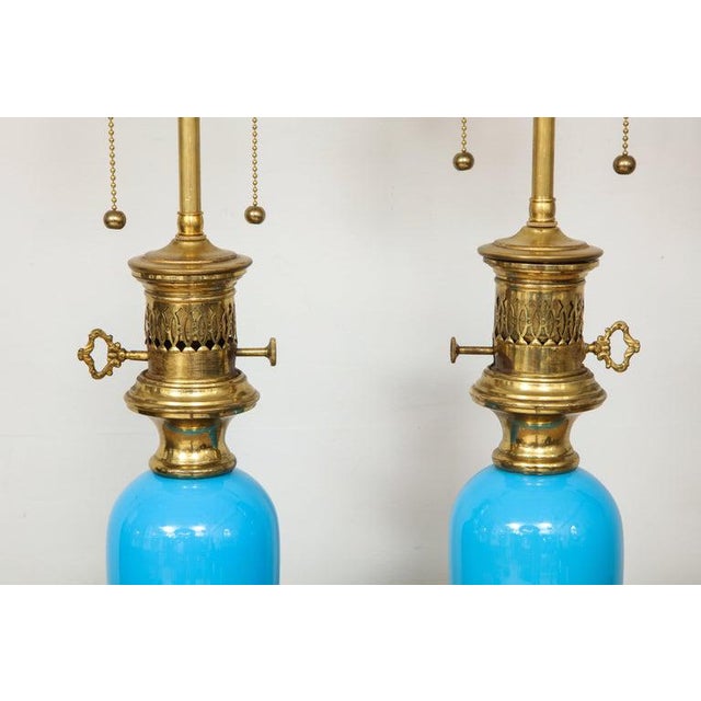 Blue Opaline Glass Lamps - a Pair For Sale - Image 4 of 9