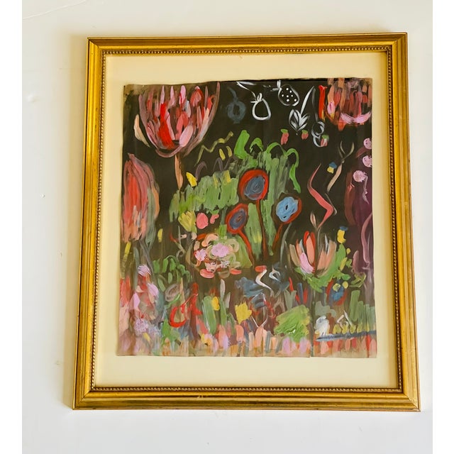 Abstract 1970s Abstract Modern Magic Garden at Moonlight Signed and Framed For Sale - Image 3 of 7