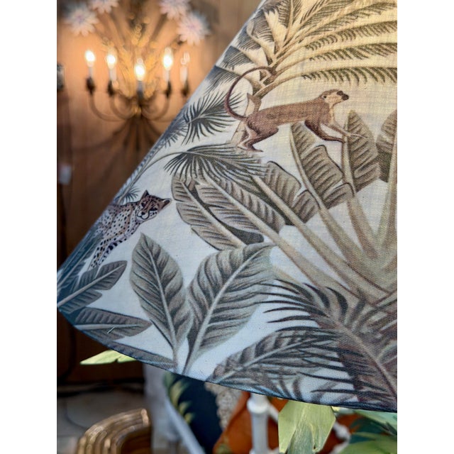 Vintage Sculptural Palm Tree Tole Lamp With Tropical Jungle Shade For Sale - Image 11 of 12