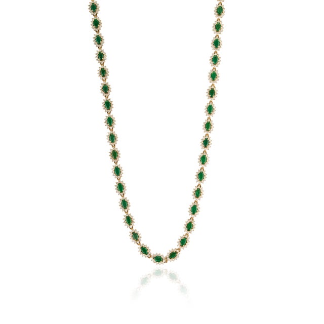 Not Yet Made - Made To Order Vintage 14k Yellow Gold Tennis Necklace With 9.88ct Emeralds and 5.24ct Diamonds For Sale - Image 5 of 16