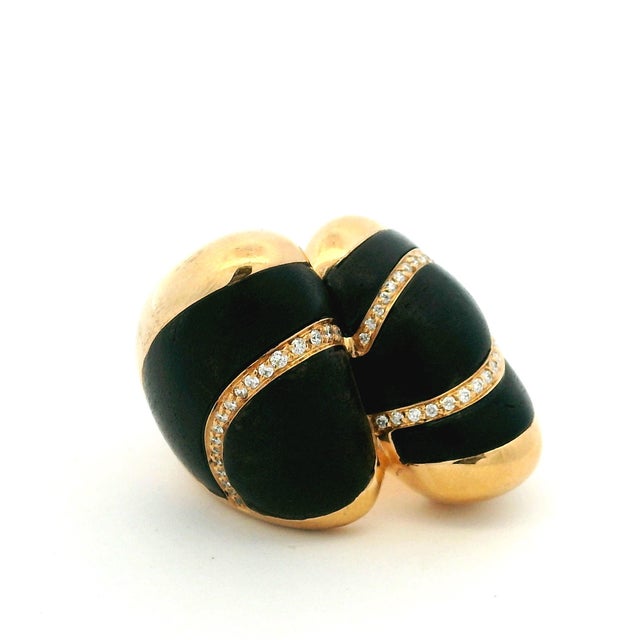 Circa 1990 Italian 18k Gold Ebony Wood and Diamond Statement Ring, Size 7.5 For Sale - Image 9 of 13