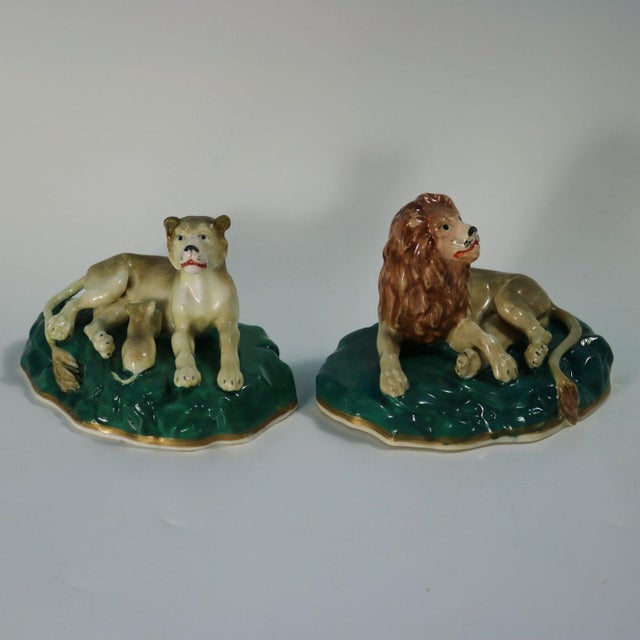 Victorian Rare Pair Staffordshire Lion and Lioness Figures For Sale - Image 3 of 15