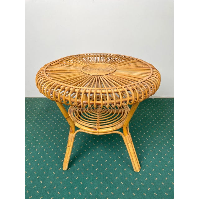 1960s Mid-Century Round Rattan & Bamboo Coffee Table, Italy, 1960s For Sale - Image 5 of 13