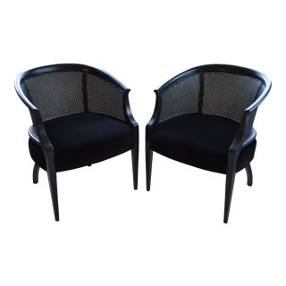Cane Chair Upholstered in Schumacher Performance Black Velvet - a Pair For Sale