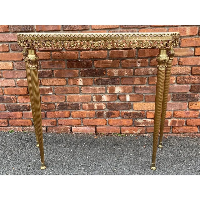 Italian Vintage Brass Console Table & Mirror W/Marble Top For Sale In New York - Image 6 of 8