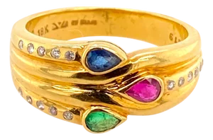 18k Gold Diamond, Ruby, Sapphire & Emerald Ring by Levian, Size 7
