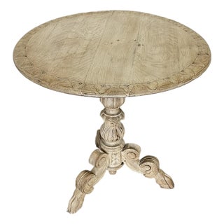 Antique Bleached Carved Oak Side Table With Hoof Feet 19th Century For Sale