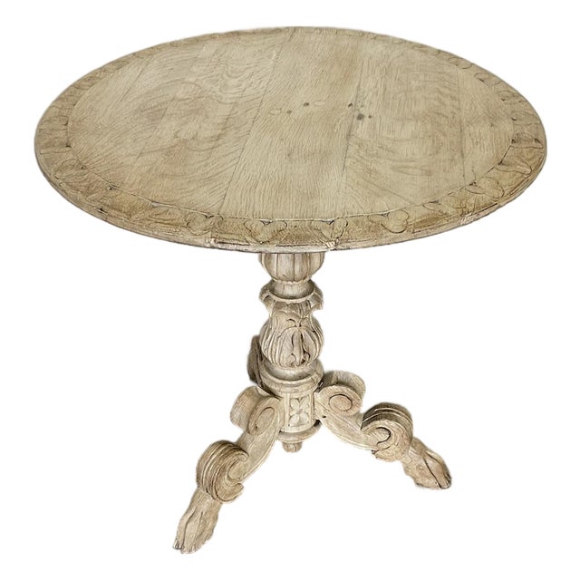 Antique Bleached Carved Oak Side Table With Hoof Feet 19th Century For Sale