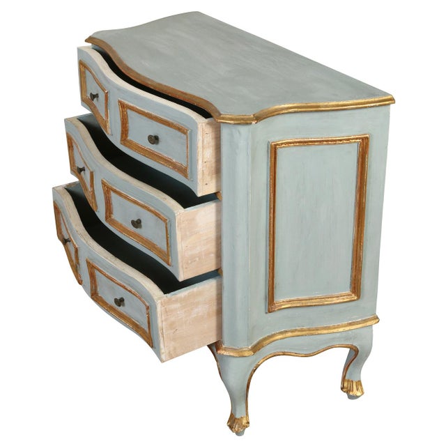 French Provincial Painted French Commode With Gilt Accents For Sale - Image 3 of 5