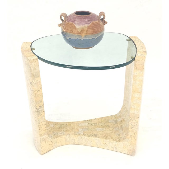 Kidney Organic Shape Thick Glass Top Tessellated Base Side End Lamp Table Stand For Sale - Image 11 of 14