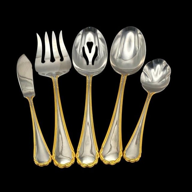 Yamazaki Tasha Gold Accent Stainless Flatware Hostess Set – Five Serving Pieces 1990's For Sale - Image 18 of 18
