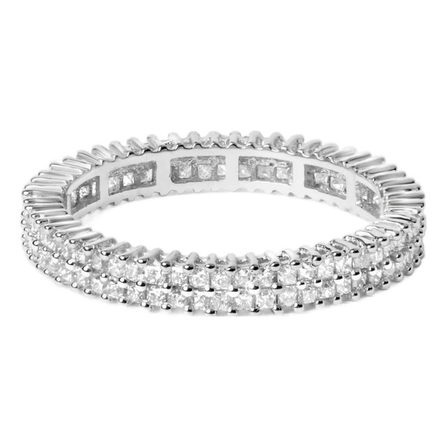 10K White Gold 1.0 Cttw Princess Cut Diamond Double Row Eternity Band Ring (I-J Color, I1-I2 Clarity)- Size 8 For Sale