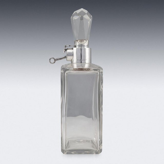 20th Century English Solid Silver & Glass Spirit Decanter with Lock & Key, 1920s For Sale - Image 3 of 14