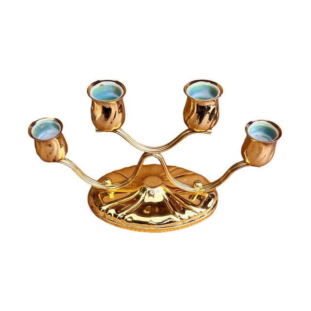 Gold Four-Light, Gold-Plated Table Candlestick, Germany, 1940s. For Sale - Image 8 of 12