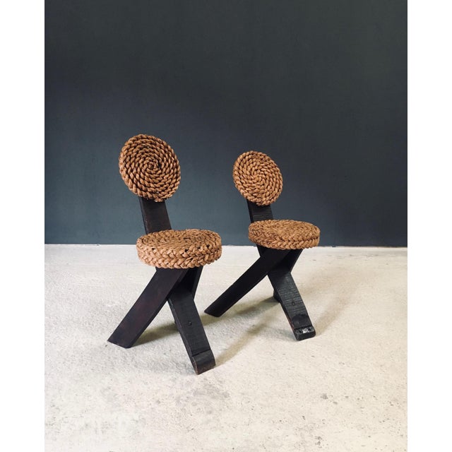 1950s Mediterranean Tripod Side Chairs from Audoux Minet, France, 1950s, Set of 2 For Sale - Image 5 of 18