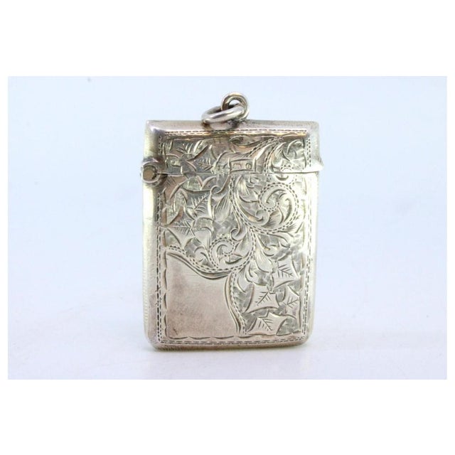 Silver Matchbox with Plant Motifs, Monogram Card and Hanging Ring For Sale - Image 3 of 9