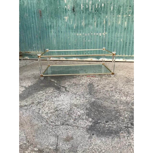 Acrylic Glass and Brass Coffee Table, 1970s For Sale - Image 6 of 6