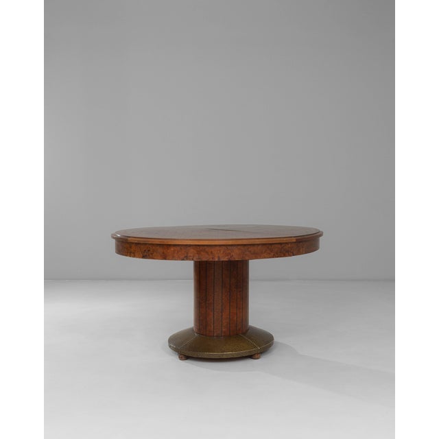 Wood 1920s French Oval Art Deco Dining Table With Inlaid Top and Brass Base For Sale - Image 7 of 18