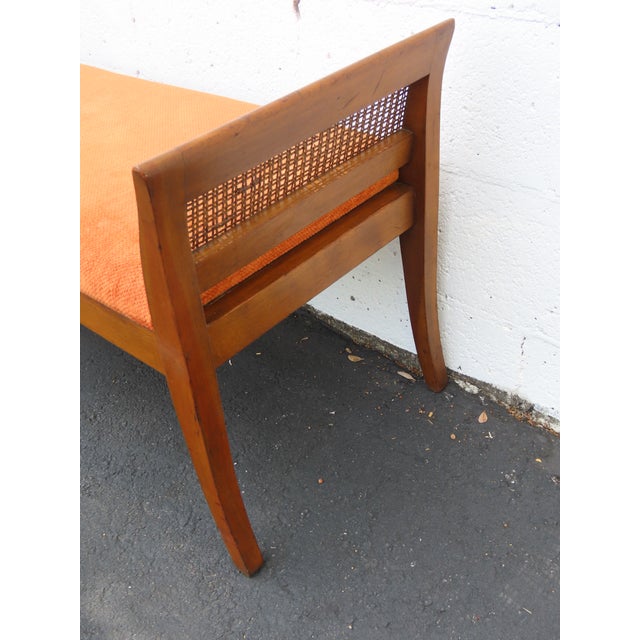 Mid Century Modern Caned Long Upholstered Window Hall End of Bed Bench 6636 For Sale - Image 9 of 15
