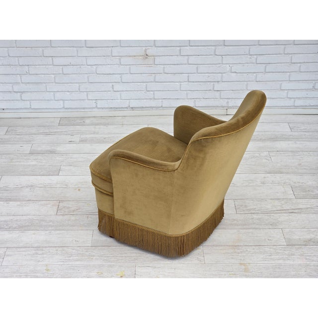 Brown Danish Lounge Chair in Light Green Velour and Beech, 1970s For Sale - Image 8 of 16