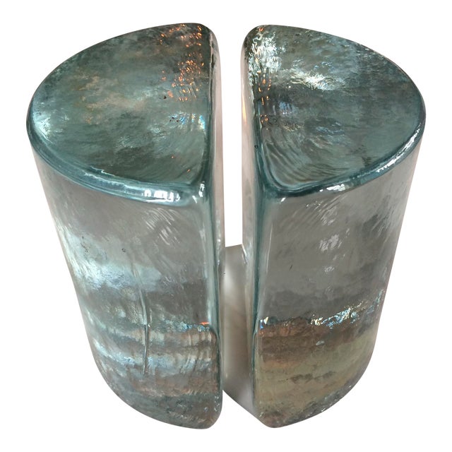 Blenko Mid Century Heavy Glass Bookends a Pair Chairish