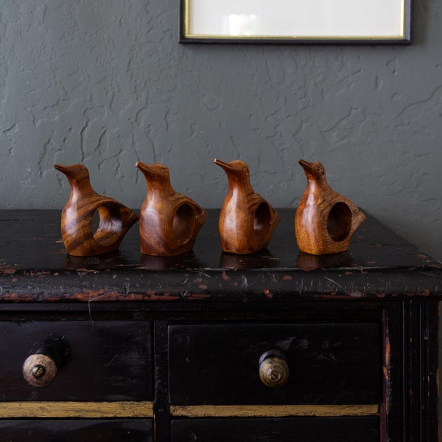 Wood 1970s Hand Carved Wooden Bird or Duck Napkin Rings - Set of 4 For Sale - Image 7 of 11