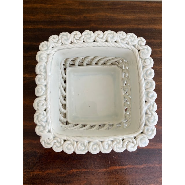 French Country White Ceramic Woven Rope Cachepot Basket For Sale In South Bend - Image 6 of 8