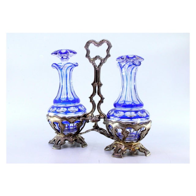 Cruet with Silver Structure Cut with Two Cruets in Cut Glass, Set of 3 For Sale - Image 5 of 7