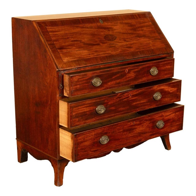 Fine Antique Georgian Mahogany Sheraton Inlaid Secretary Desk Bureau Chest 1780 For Sale - Image 14 of 17