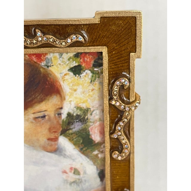 Spectacular bronze photo frame with polychrome enamel and Swarovski crystals easel photo frame, signed and stamped Jay...