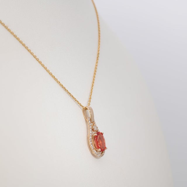 2020s Natural Padparadscha Sapphire Pendant With Earth-Mined Diamonds: Solid 14k Gold For Sale - Image 5 of 7