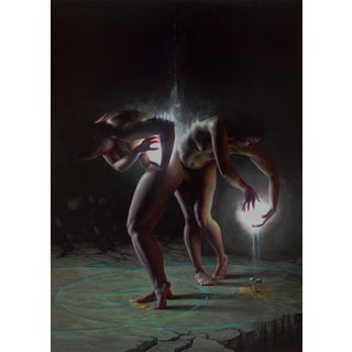 Dancing with Duality by Christopher Remmers | Oil on linen Two figures interacting with light orbs. For Sale