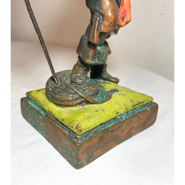 Tall Antique Detailed Polychromed Bronze Clad Figural Paul Herzel Pirate Statue For Sale - Image 12 of 12