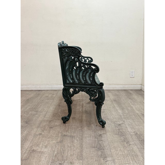 1980s Vintage Green Cast Aluminum Outdoor Bench For Sale - Image 5 of 7