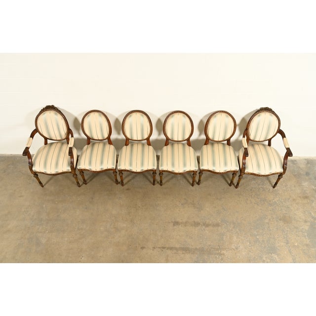 1960s Karges Style French Regency Louis XVI Carved Mahogany and Gold Gilt Dining Chairs, Set of Six For Sale - Image 5 of 14