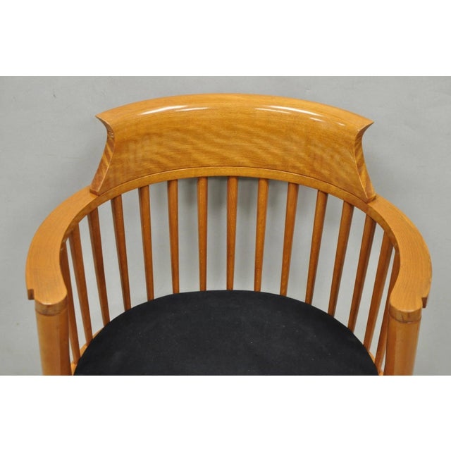 Postmodern Vintage Postmodern Maple Wood Spindle Barrel Back Tapered Leg Lounge Arm Chair For Sale - Image 3 of 12