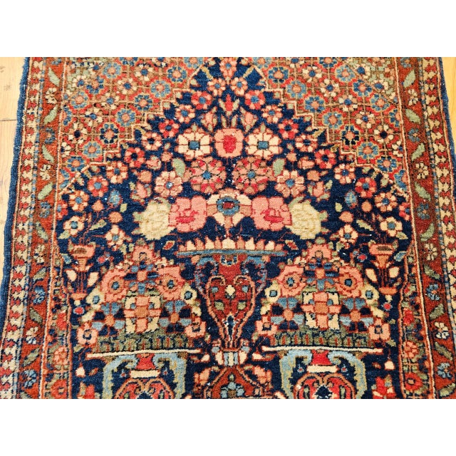 1900 - 1909 Vintage Persian Isfahan Rug, Hand-Knotted Wool, Pictorial Vase Pattern, Navy & Red, 2x3 For Sale - Image 5 of 11