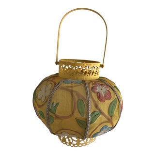 Boho Floral Painted Asian Lantern For Sale