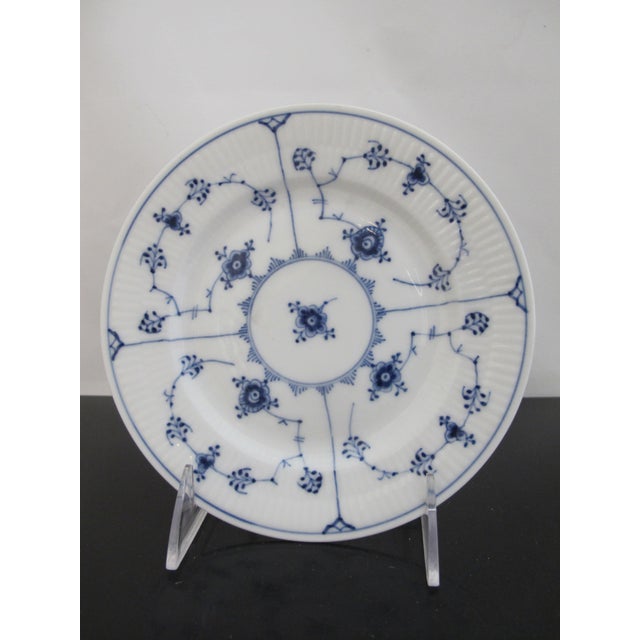 Chinoiserie Royal Copenhagen 180 Denmark Plain Blue Fluted 6 3/4" Dessert Plate Dish Pair For Sale - Image 3 of 6