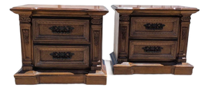 Late 20th Century Pair of Traditional Carved Wood Two-Drawer Nightstands