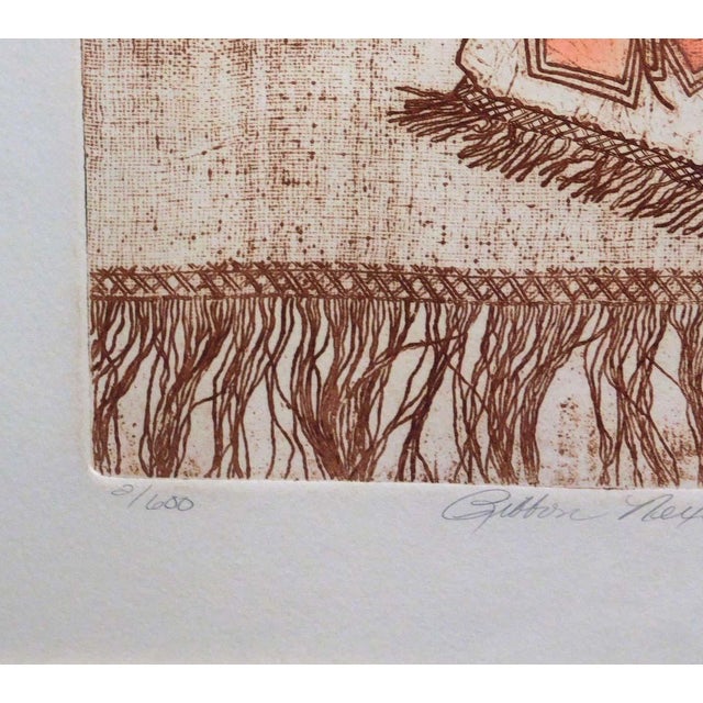 1980s 1980s Kristen Olsen "Ribbon Nexus I" Hand Signed Fine Art Etching, Native Blanket Custom Framed For Sale - Image 5 of 6