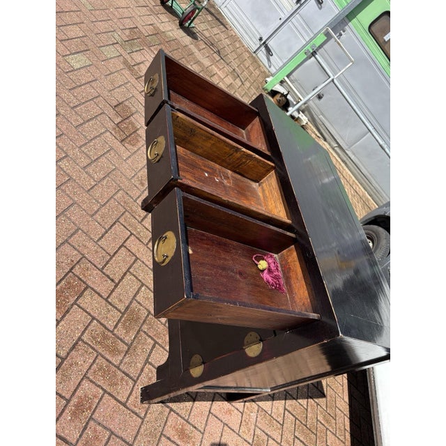 Black Black Lacquer and Brass Cupboard with 3 Drawers For Sale - Image 8 of 12