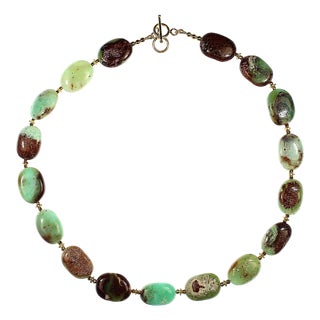 Ajd 19-Inch Chrysophrase Smooth Oval Tablet Necklace For Sale