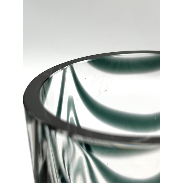 Hand-Blown Studio Glass Cylindrical Vase with Dark Green Spring Comb Design, 1970s For Sale - Image 9 of 15