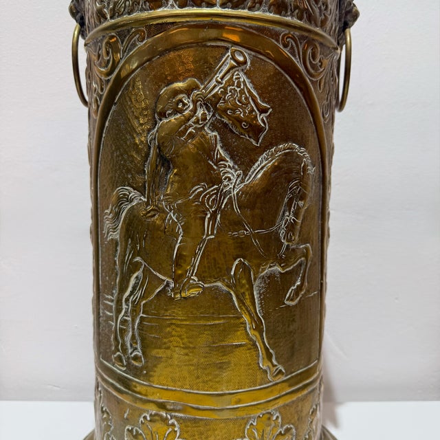 Metal Large Vintage Brass Umbrella Stand with Amsterdam Coat of Arms and Lion Heads, 1960s For Sale - Image 7 of 12
