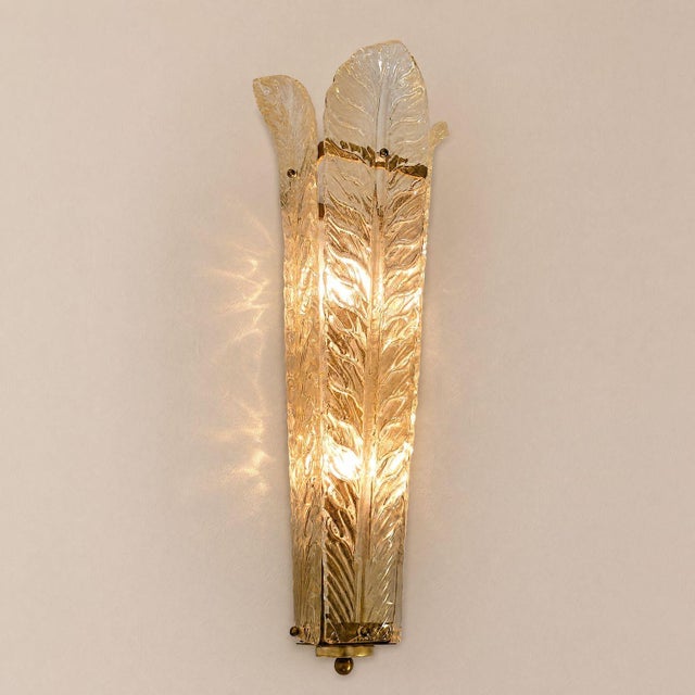 Metal Mid-Century Modern Gold Murano Glass Vanity Sconces For Sale - Image 7 of 12