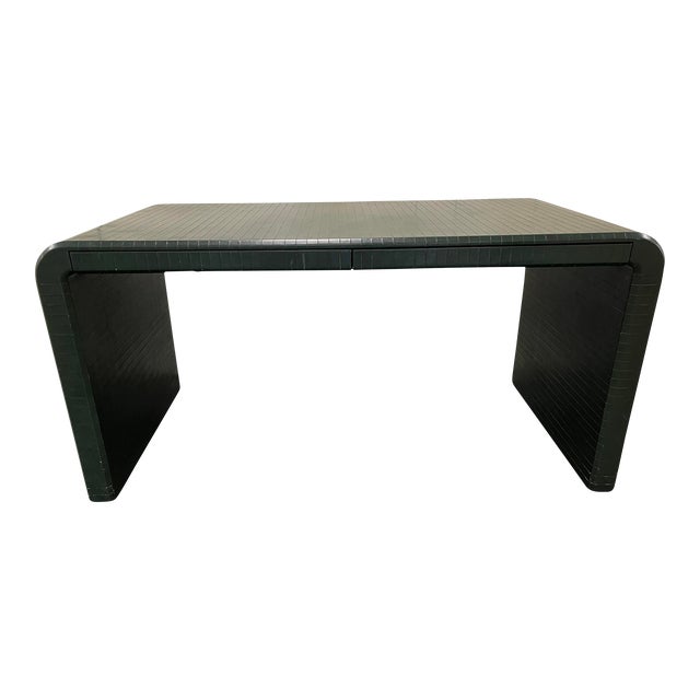 Karl Springer Signed Leather Wrapped Waterfall Desk For Sale